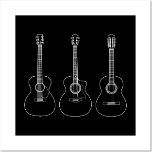 Acoustic Guitar Collection Outline Dark Theme Posters and Art